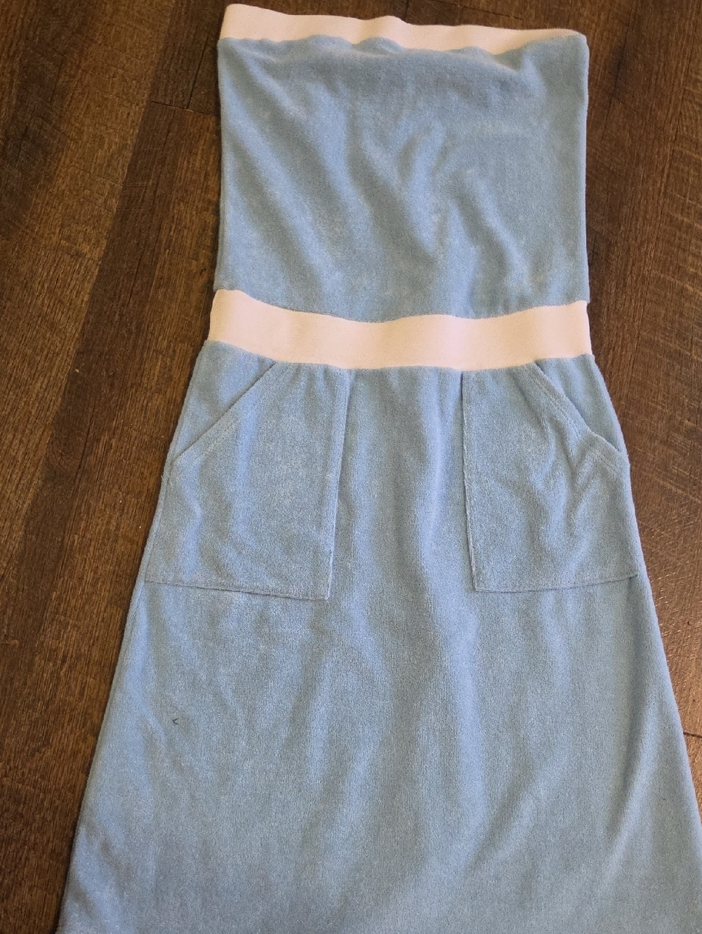 American Apparel Light Blue and White Strapless Terry Dress